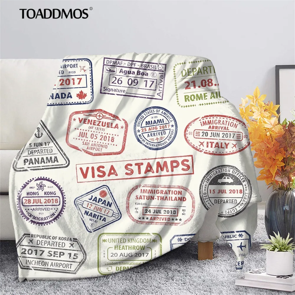 

TOADDMOS Premium Blanket Quilts Vintage Stamp Print Sleeping Cover Bedding Travel Sherpa Blanket for Adult Kids Soft Warm Quilt
