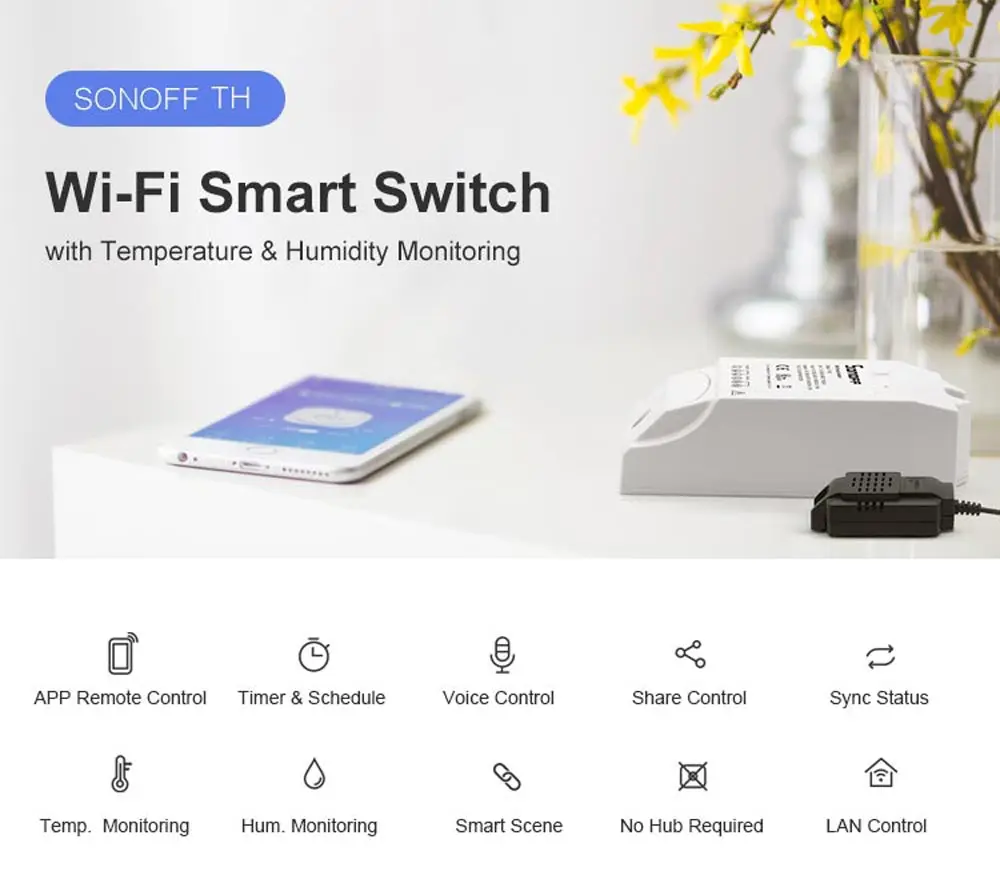 3 шт. SONOFF TH16 Wifi умный переключатель, мониторинг температуры и влажности DS18B20/AM2301/Si7021/AL560 для умного дома