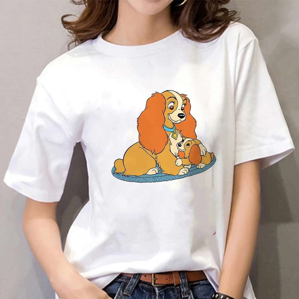 

Loose Casual All-match Short-sleeved Ladies and Tramp Printed Pattern T-shirt Dog Couple Harajuku Clothes