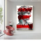 Красная вапорволновая скульптура Давида, Картина на холсте, современные плакаты и принты на стене, художественная картина для гостиной, домашний декор