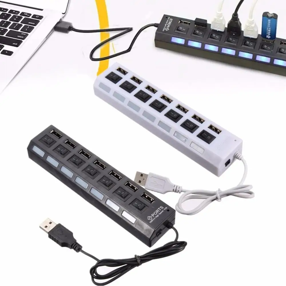Горячая Распродажа многопортовый usb-разветвитель для компьютера скорость 7 портов USB 2,0 Внешний концентратор адаптер для ПК ноутбук Win 7/8/10