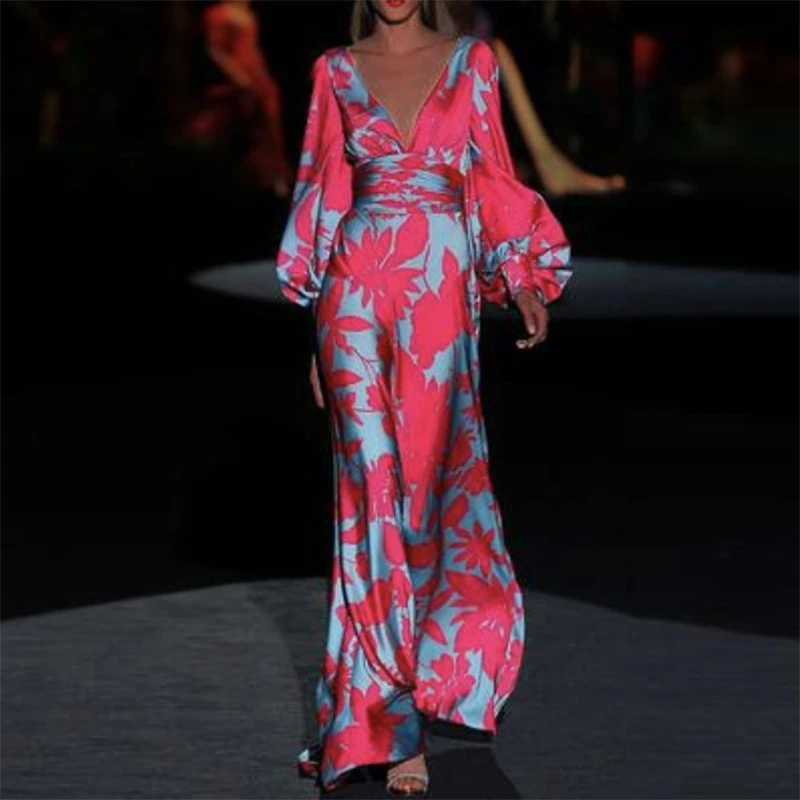 

Dresses for Women African Style Sexy Skirt Fashion Elegant Slim V-Neck Long Sleeve Clothing Formal Party Evening Dresses 2021