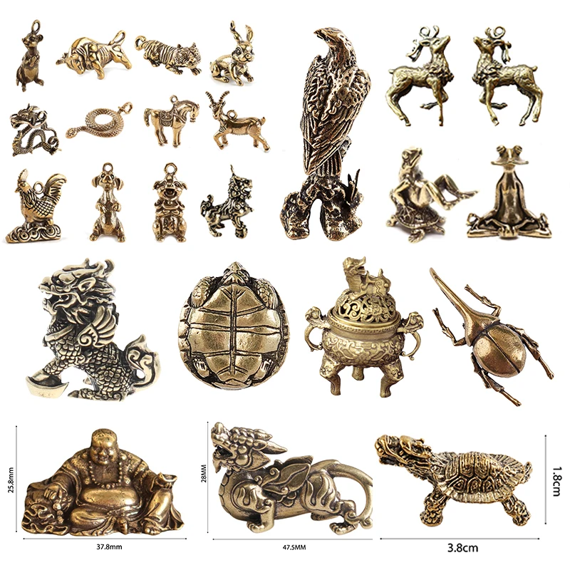 Ретро мини лев лягушка латунная зернистая Черепаха Животное чай домашнее