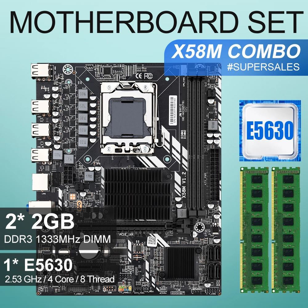 Комплект материнской платы X58 x58M с LGA 1366 xeon combos E5630 ЦПУ 2 шт. x ГБ = 4 Гб ddr3 ОЗУ 1333 Гц pc3