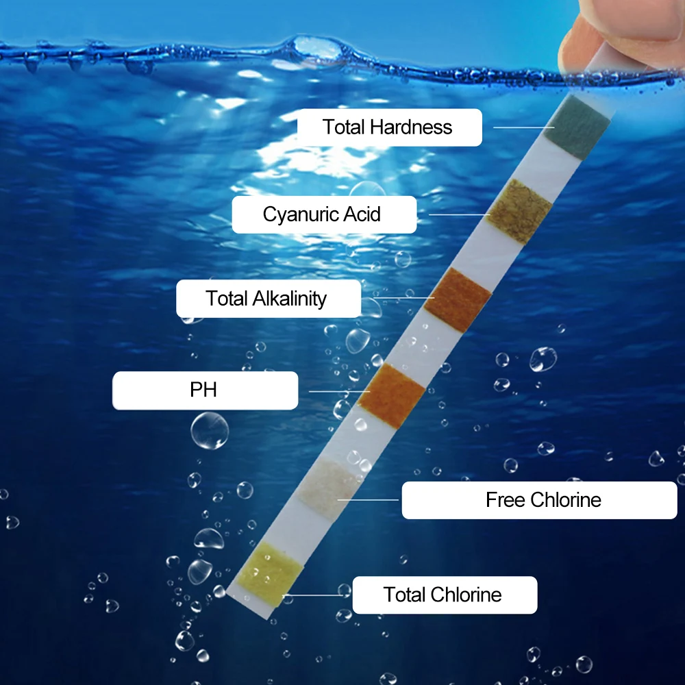 50 шт. 6 в 1 для бассейна Спа Тест Полоски хлора pH Щелочность воды твердость