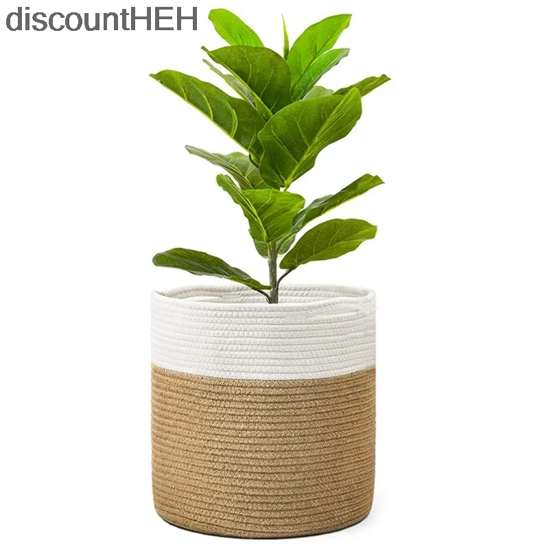 

Hand-woven Storage Basket Cotton Rope Art Storage Bucket Simple Desktop Container Home Decoration Garden Flower Pot Planter