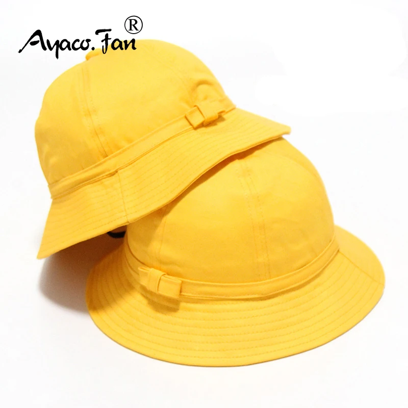 

Road Traffic Safety Parent-child Bucket Hat Unisex Solid Yellow Men Women Panama Cap Japanese Kindergarten Hats Children Sunhat