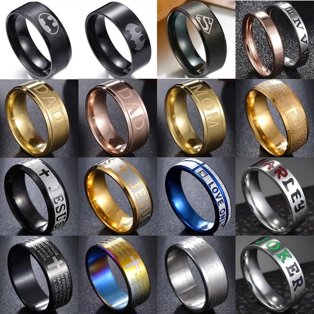 

Alphanumeric Stainless Steel Simple Ring Wedding 8mm Letter Love Queen Couple's Gold Silver Color Rings for Men Women Wholesale