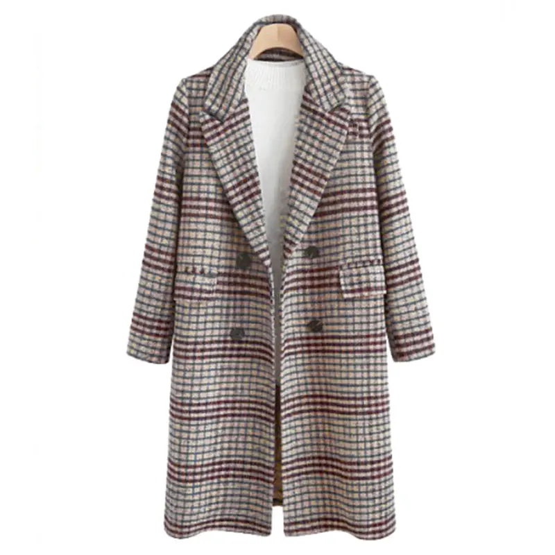 Осенне-зимнее женское Шерстяное Пальто свободная двубортная Женская ветровка в