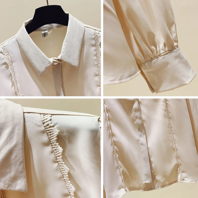 

New Casual Chiffon Blouse Shirts Women Button Lace Solid Shirt Tops Female Plus Size Loose Office Lady Casual Blouse Femme 13013