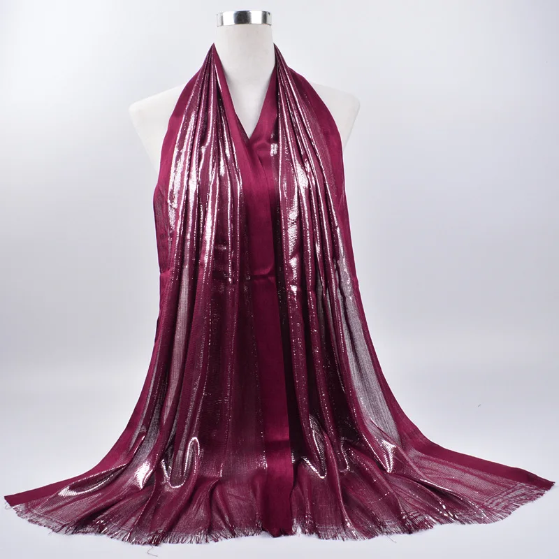 2020 женский Блестящий хиджаб шарф с бахромой блестящий головной платок хлопковый