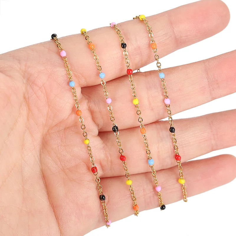 

Stainless Steel Drop Oil Electroplated Cross O-Shaped Beaded Handmade DIY Chain Colorful Enamel Bead Necklace jewellery making