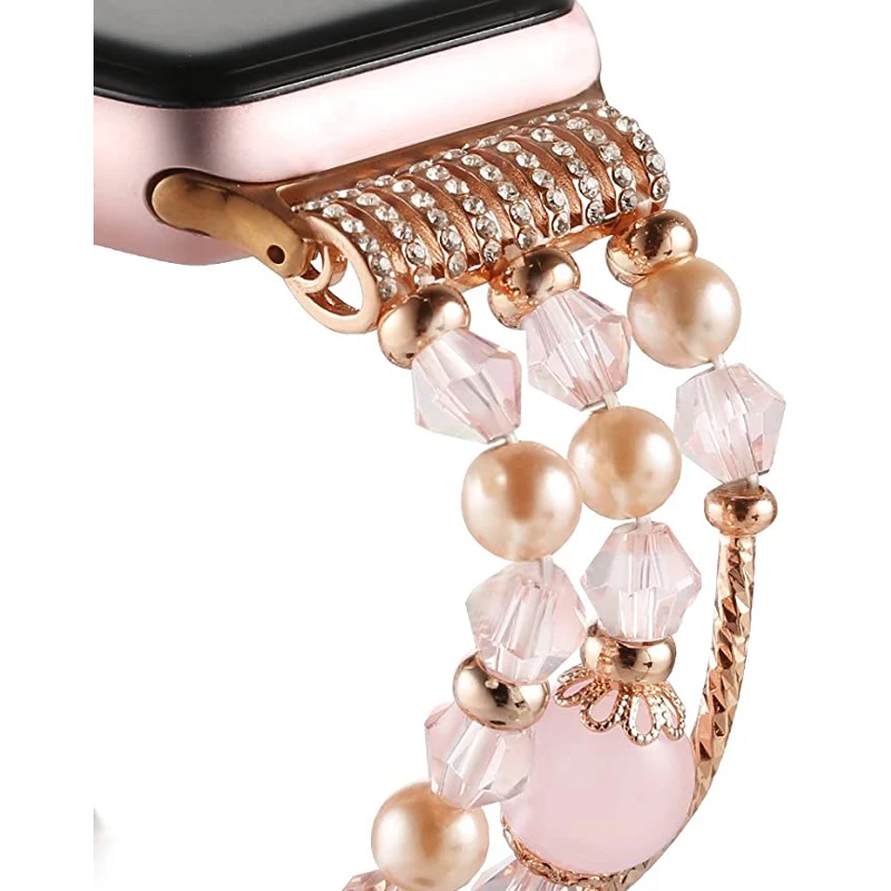 

Beaded Fashion Band Beads Bracelet Compatible with Apple Watch 38mm 40mm Series 6 SE 5 4 3 2 1 Elastic Women Bracelet