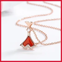 luxury personality red agate skirt pendant trend design rose gold plated girl clavicle chain elegant noble lady wedding jewelry