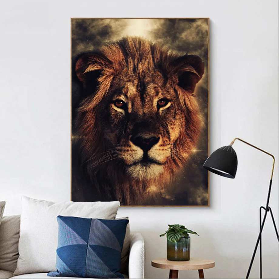 Картина на холсте с изображением волка льва орла слона скандинавских плакатов и