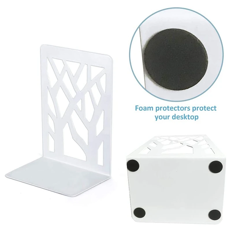 

2 Pairs Book Ends Heavy Duty Bookends Book End Holder for Shelves, Office and School Decorative Book Stopper (White)