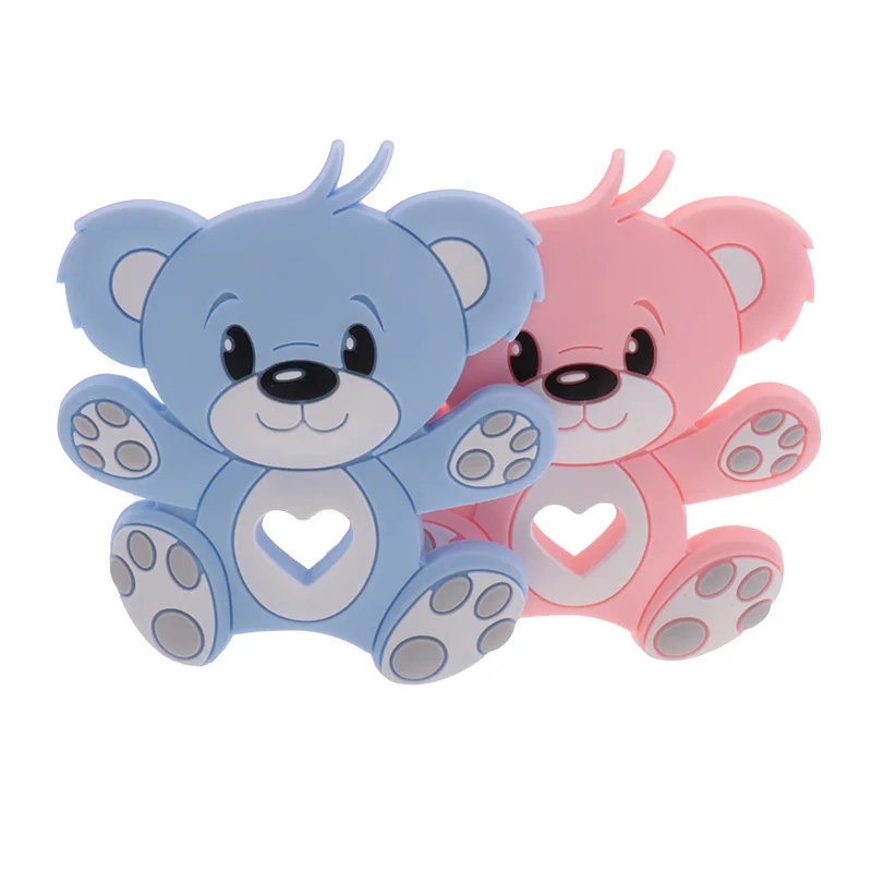 Mordedor de silicona con forma de oso para beb&eacute;, collar de dentici&oacute;n de grado alimenticio para reci&eacute;n nacido, accesorios de cadena para chupete, juguete colgante para roedores, regalo gratis de BPA, 10 Uds.-2