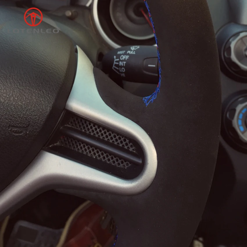 

LQTENLEO Black Suede DIY Hand-stitched Car Steering Wheel Cover for Honda Fit City 2009-2013 Jazz 2009-2013 Insight 2010-2014