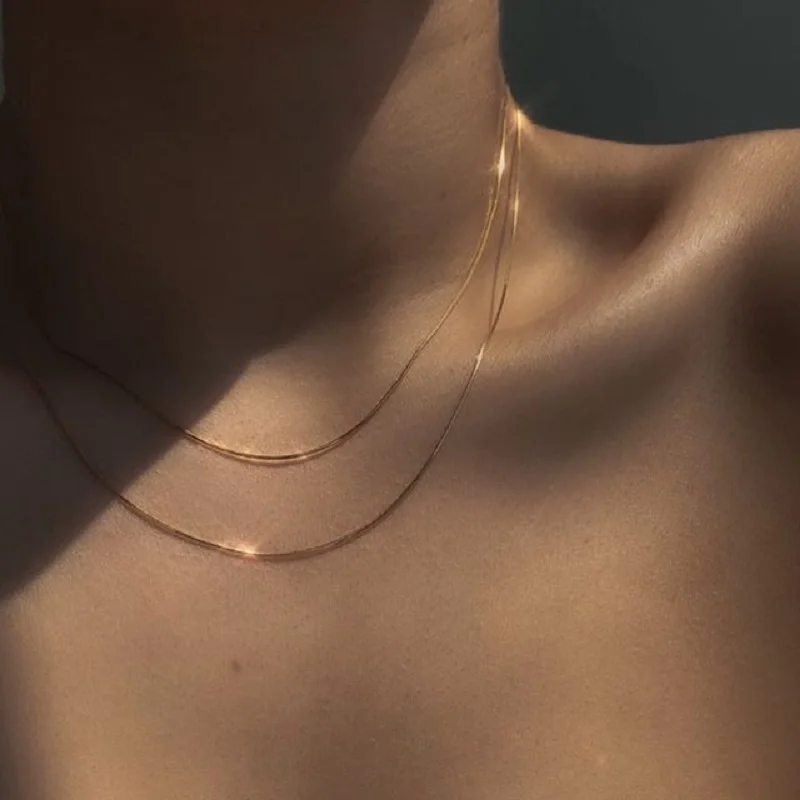 

Vintage Simple Gold Color Snake Bone Chain Necklace for Women Layer Thin Clavicle Choker Party Fashion Gifts Jewelry Accessory