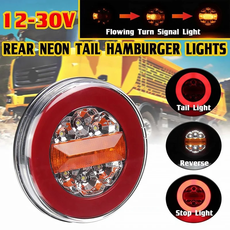 

NEW-Round LED 4IN1 Truck Taillight 12-24V Dynamic Tail Trun Signal Reverse Lamp Rear Brake Stop Light for Trailer RV Lorry