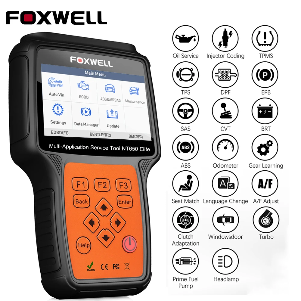 

Foxwell NT650 Elite OBD2 Automotive Diagnostic Scanner Code Reader EPB DPF SAS TPMS Oil Reset Professional OBD 2 Car Tools