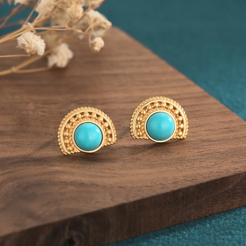 

CH-1596 Net red same style palace style design retro turquoise earrings creative girls small jewelry wholesale