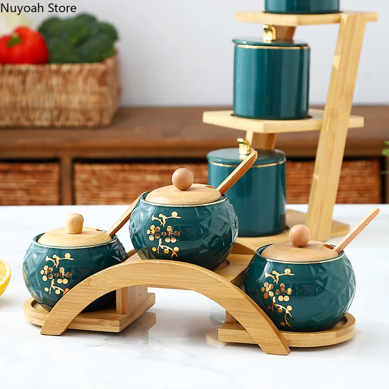 

Nordic Ceramic Seasoning Jar Light Luxury Storage Household Seasoning Box Simple Combination Set Storage Tools Kitchen Supplies