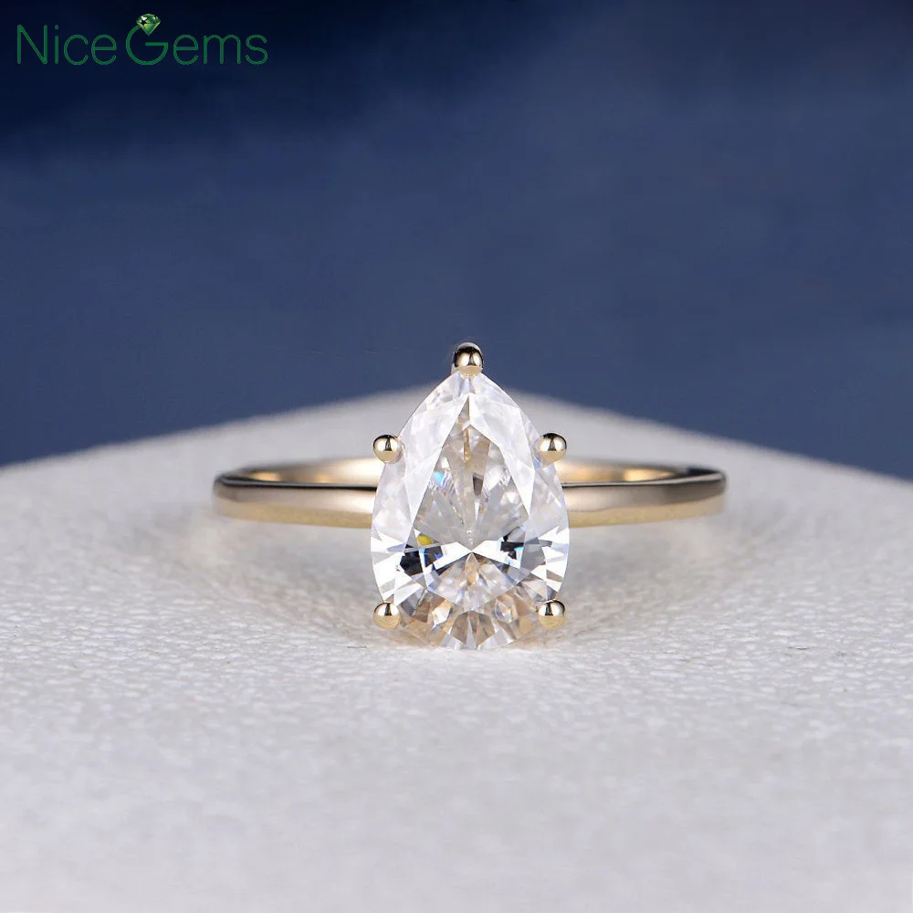 NiceGems 18K желтое золото 2 карата грушевидная огранка муассанит обручальное кольцо 5
