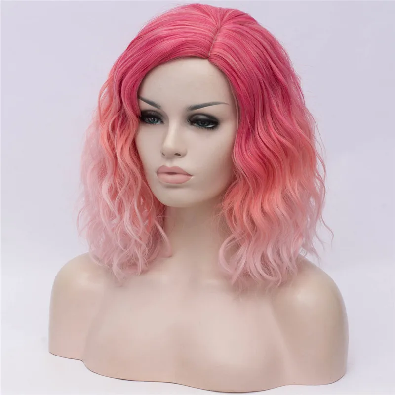 

VICWIG Cosplay Wig Blue Pink Purple Curly Gradient Synthetic Hair Heat-Resistant Short Wig