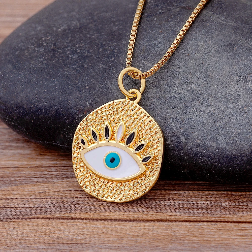 

New Arrival Lucky Turkish Evil Eye Pendant Natural Shell Statement Necklace Gold Chain Jewelry Fine Party Wedding Christmas Gift