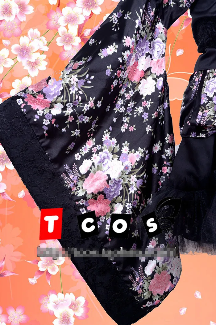 Кимоно для косплея женское праздничное черное кимоно с изображением цветущей
