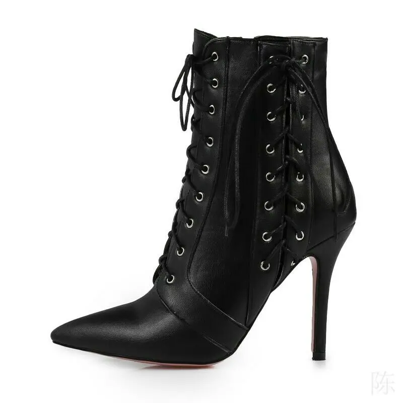

Sexy Women's Lace Up Ankle Boots High Stilettos Heels Pointy Toe Shoes Clubwear