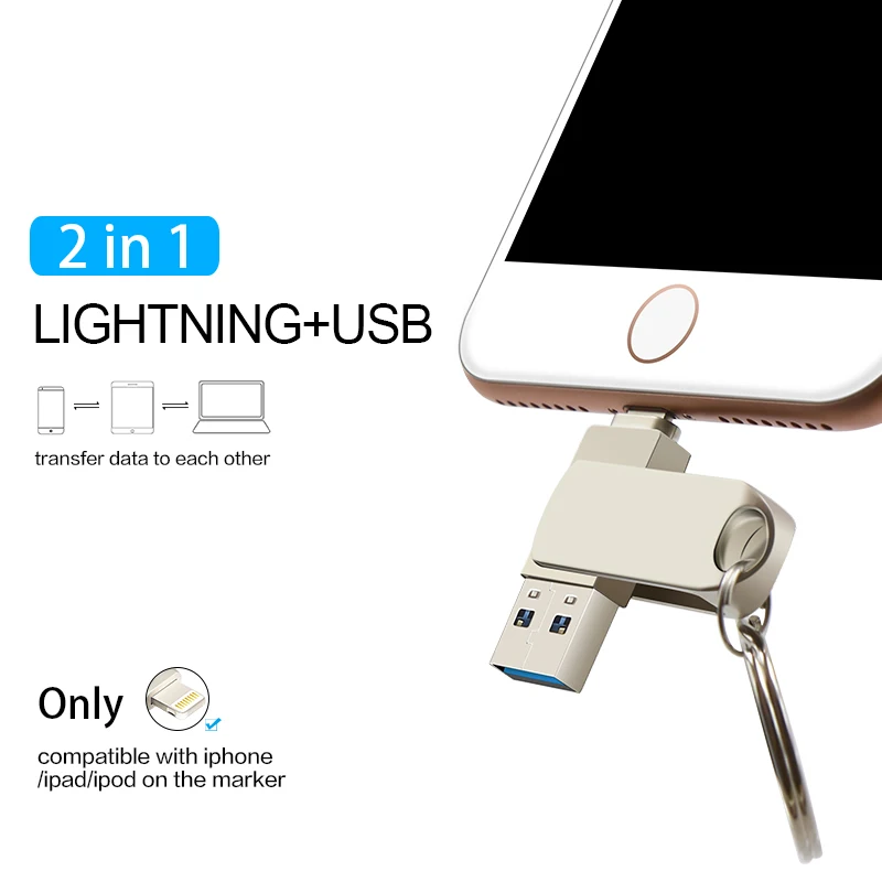 

hot 3.0Usb Flash Drive For iPhone 6/6s/6Plus/7/7Plus/8/X Usb/Otg/Lightning 3 in 1 Pen Drive For iOS External Storage Devices