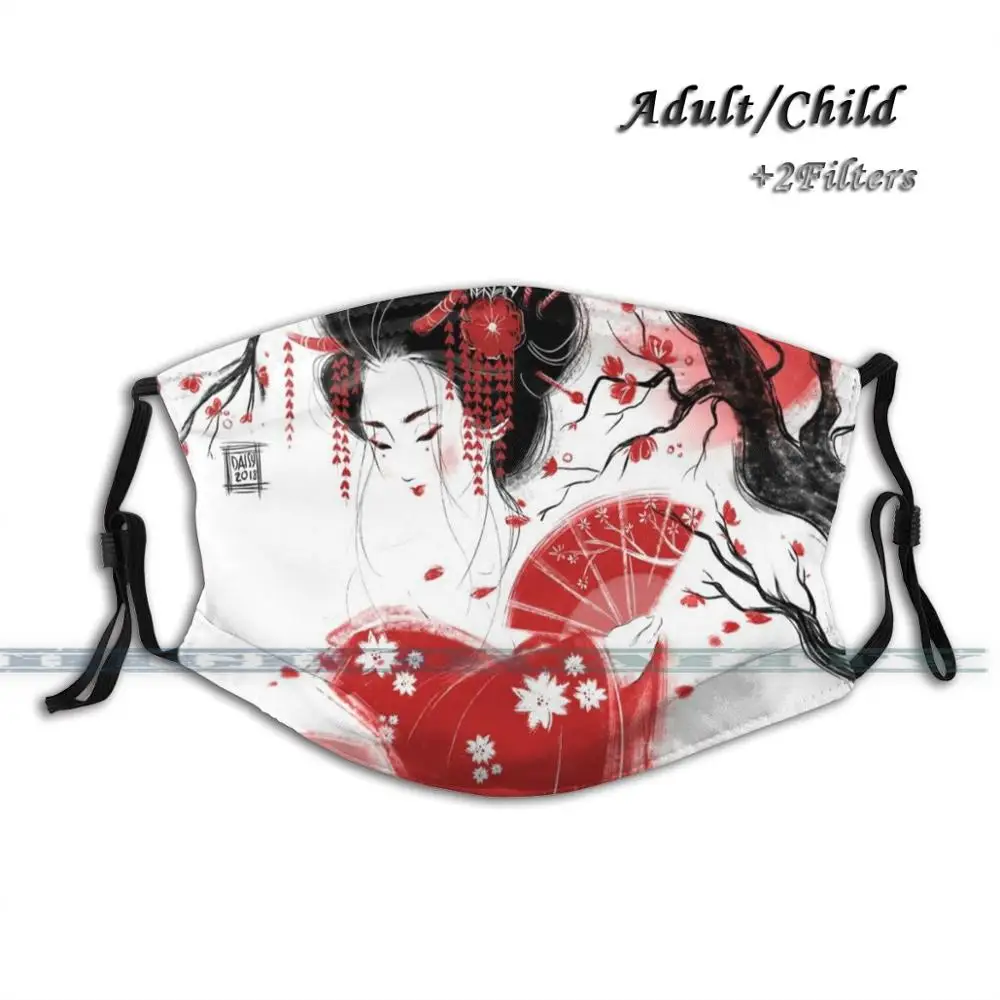 

Многоразовая маска для лица Red Geisha, Регулируемые моющиеся Сменные модные маски Geisha, японская маска для скетчинга девушек