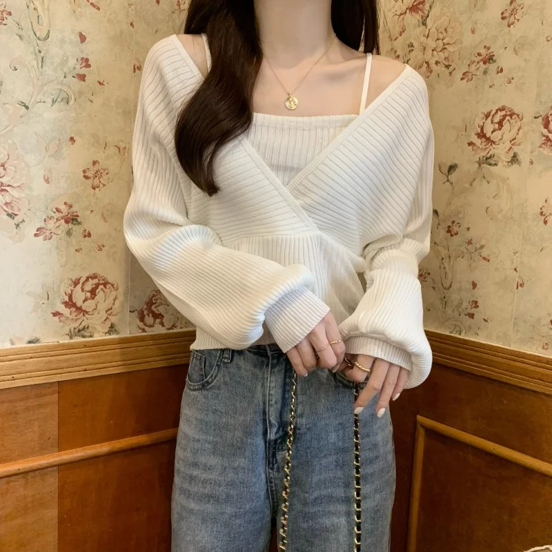 Осенняя трикотажная одежда Женский Топ 2021 свободный мягкий двухкомпонентный