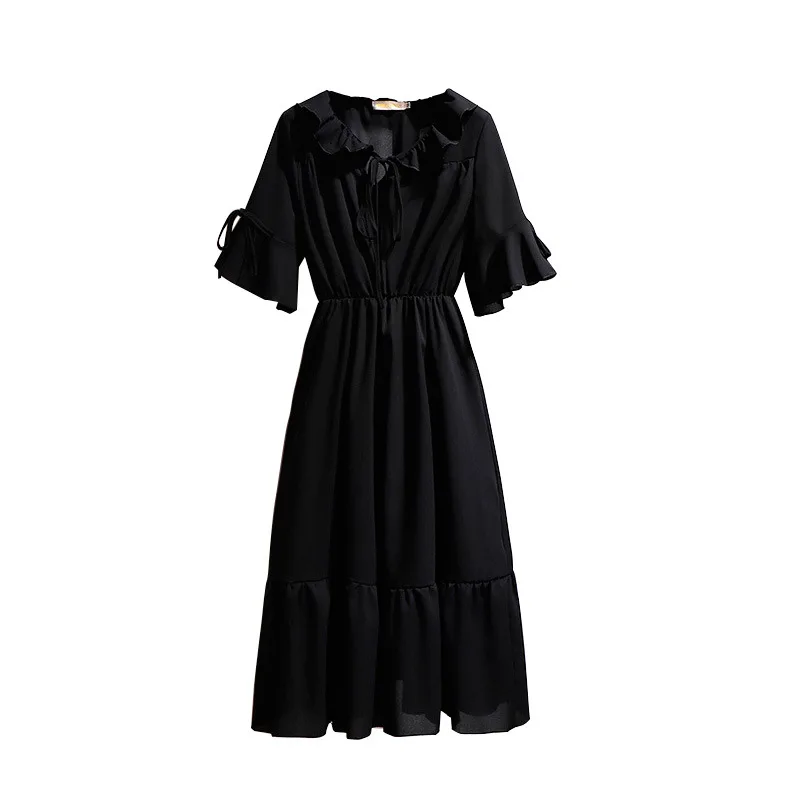 Женская одежда платье 2020 летнее винтажное красное Черное шифоновое с оборками на