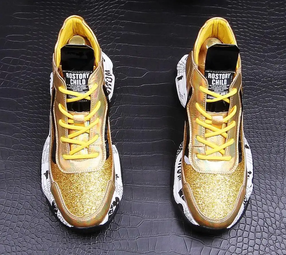 Кроссовки мужские на плоской платформе роскошные дизайнерские со сверкающими