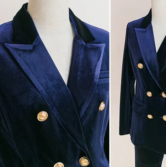 

Velvet Pants Suit Set Women Office Ladies Formal Work Business Wear Female Vintage Double Breasted Blazer Jacket 2 Piece Clothes