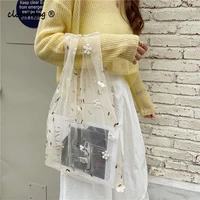 transparent mesh embroidered handbag summer print lovely fashion casual portable shoulder bag