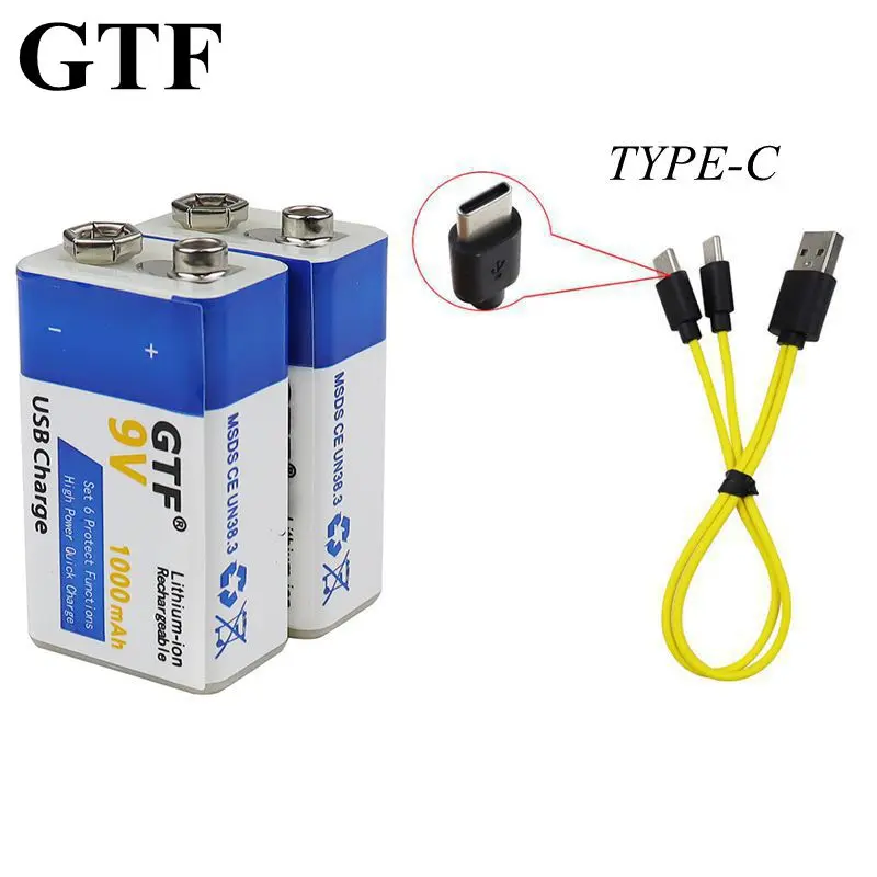 

GTF 9V 1000mAh Type-C USB Battery Li-ion Rechargeable Battery for toy electronic product Type-C USB Li-ion battery drop shipping