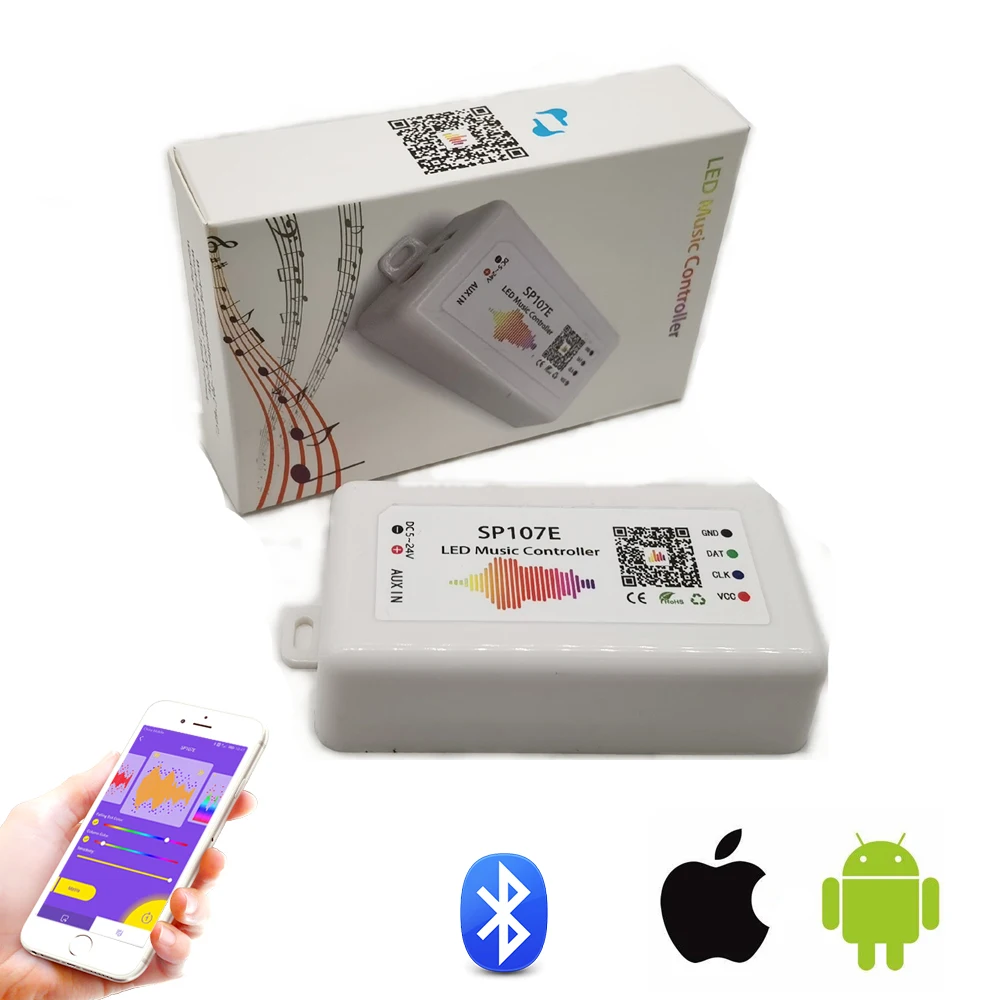 SP107E Bluetooth светодиодный музыкальный контроллер rgb полный Цвет пикселей IC SPI с
