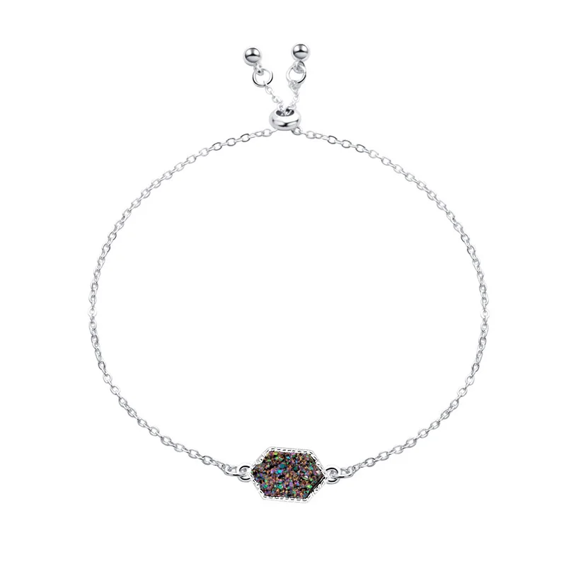 S Multi colors 16 вариантов шестиугольник смолы Druzy браслет Drusy Синий белый мрамор камень Регулируемый веревочный шнур любовник Браслет Дружбы бижутерия - Окраска металла: S Multi colors