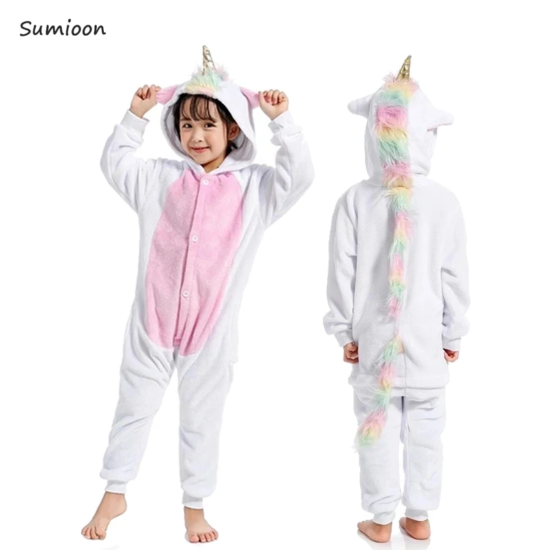 Gold Horn Unicorn Пижамы кигуруми, единорог для детей, пижамы для маленьких девочек, одежда для сна для мальчиков, животные, Лев, олень, единорог, комбинезон, Детский костюм, комбинезон - Цвет: Gold Horn Unicorn