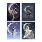 Квадратнаякруглая Алмазная мозаика QIQING сделай сам, картина Девочка сидящая на Луне, украшение для дома, подарки