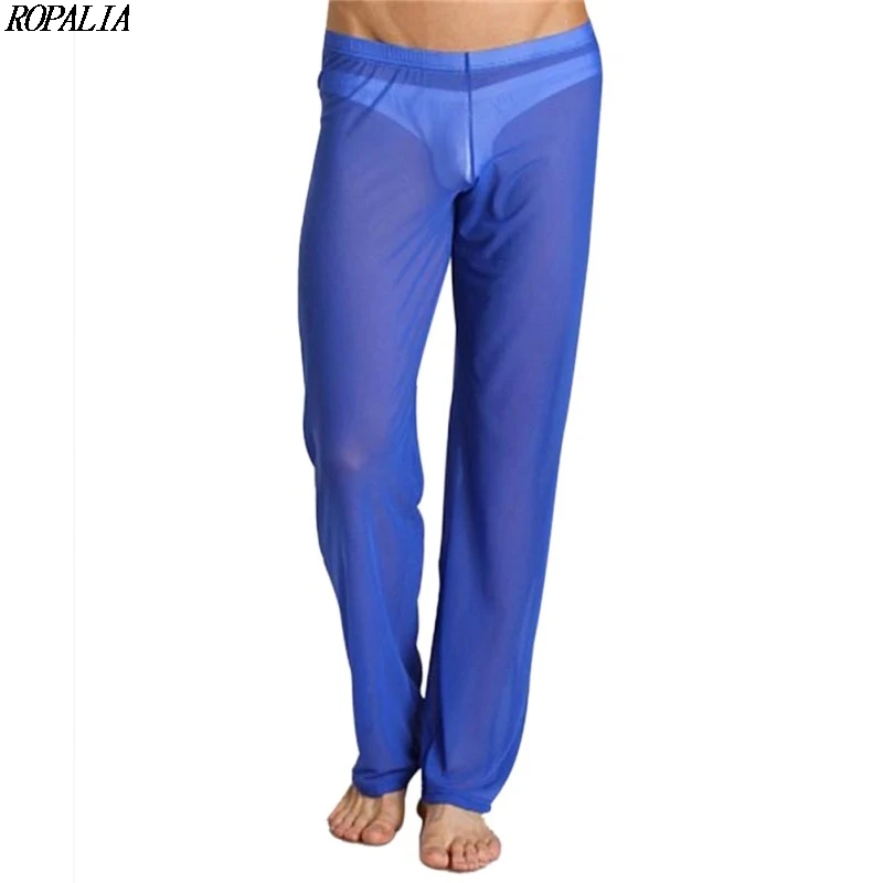 Мужская женственная сетчатая Прозрачная свободная одежда для сна прямые брюки