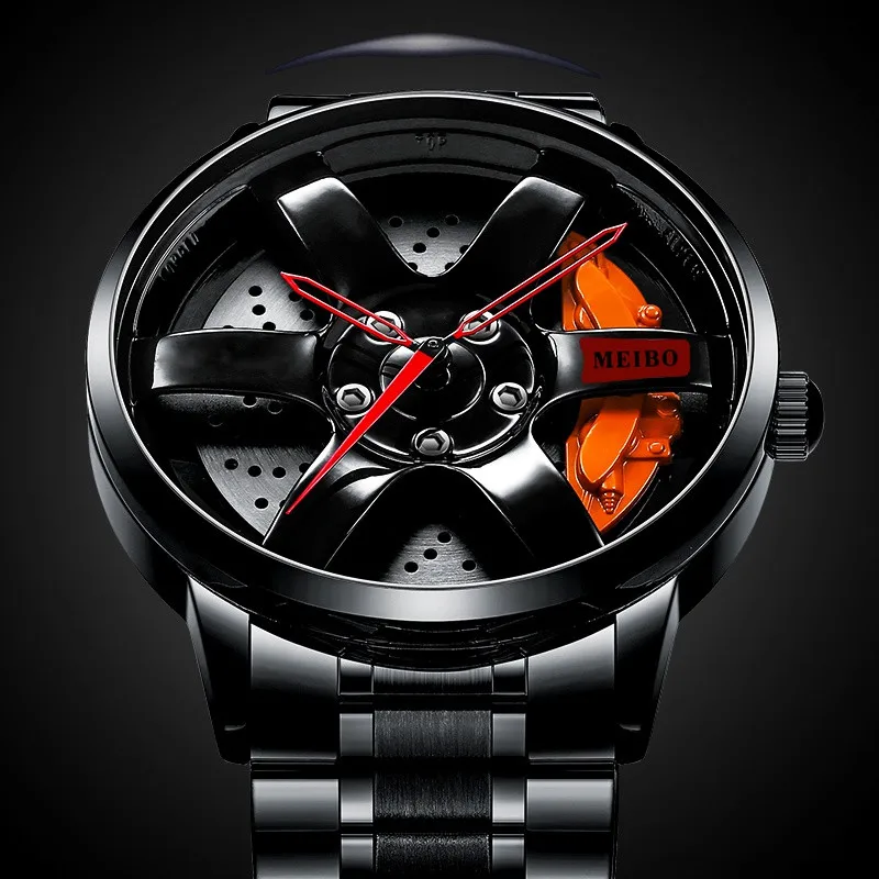 

Fashion Mens Car Wheel Watches Luxury Stainless Steel Waterproof Watch for Men Quartz Wrist Watches Male Clock relogio masculino