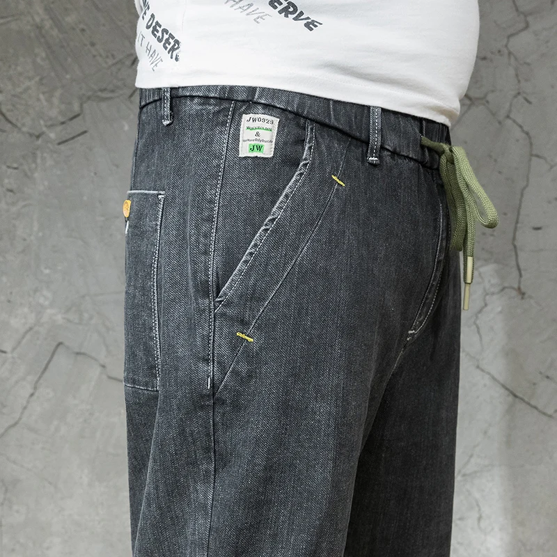 

Oversize S-7XL Men Gray Blue Pencil Harem Pants 2021 Spring New Men Designer Jeans for Elastic Elastic Waist Drawstring Jeans