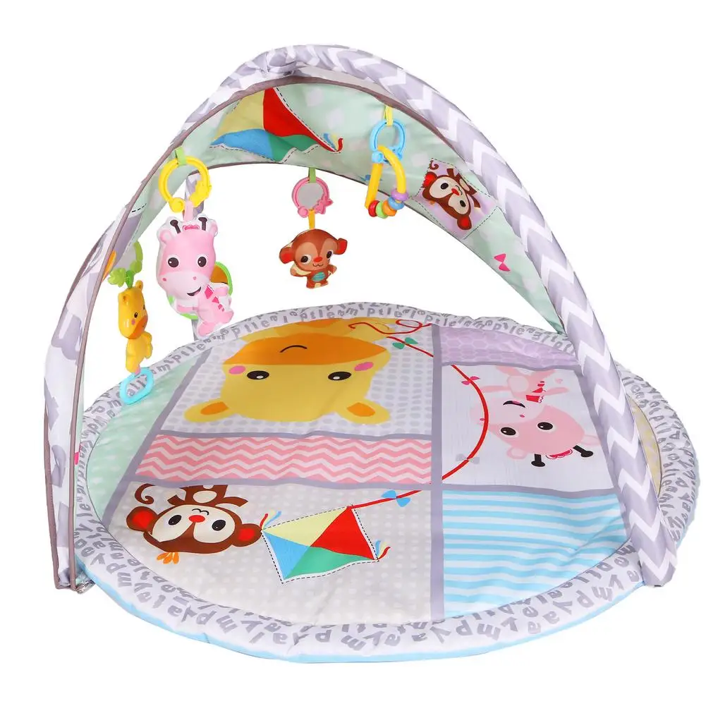 

Large Baby Gym Play Mat Daily Caregiver Belt Awning Hippo Monkey Playpen Fitness Rack With Hanging 4 Toys Childrens Gifts