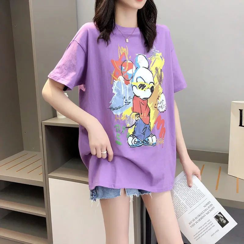 

100% cotton summer short sleeve women's 2021 new summer loose top T-shirt women's wear