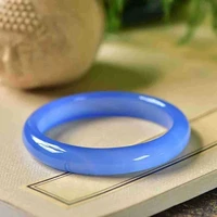 natural blue chalcedony hand carved wide band bracelet fashion boutique jewelry men and women blue agate beauty bracelet
